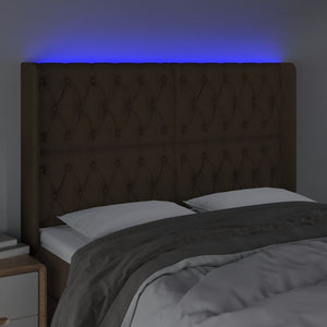 Κεφαλάρι Κρεβατιού LED Σκούρο Καφέ 147x16x118/128εκ. Υφασμάτινο - Pakobazaar