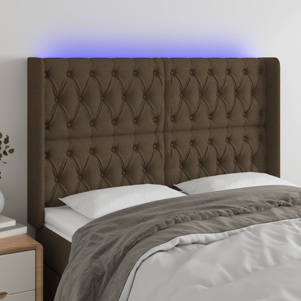 Κεφαλάρι Κρεβατιού LED Σκούρο Καφέ 147x16x118/128εκ. Υφασμάτινο - Pakobazaar