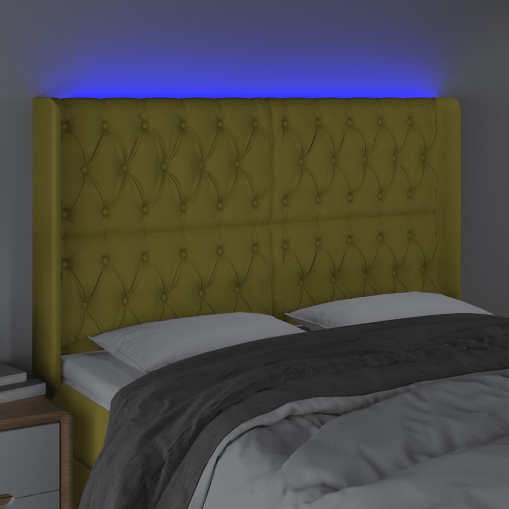 Κεφαλάρι Κρεβατιού LED Πράσινο 147x16x118/128 εκ. Υφασμάτινο - Pakobazaar