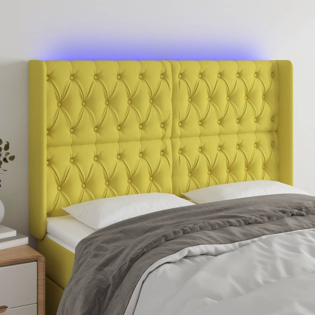 Κεφαλάρι Κρεβατιού LED Πράσινο 147x16x118/128 εκ. Υφασμάτινο - Pakobazaar
