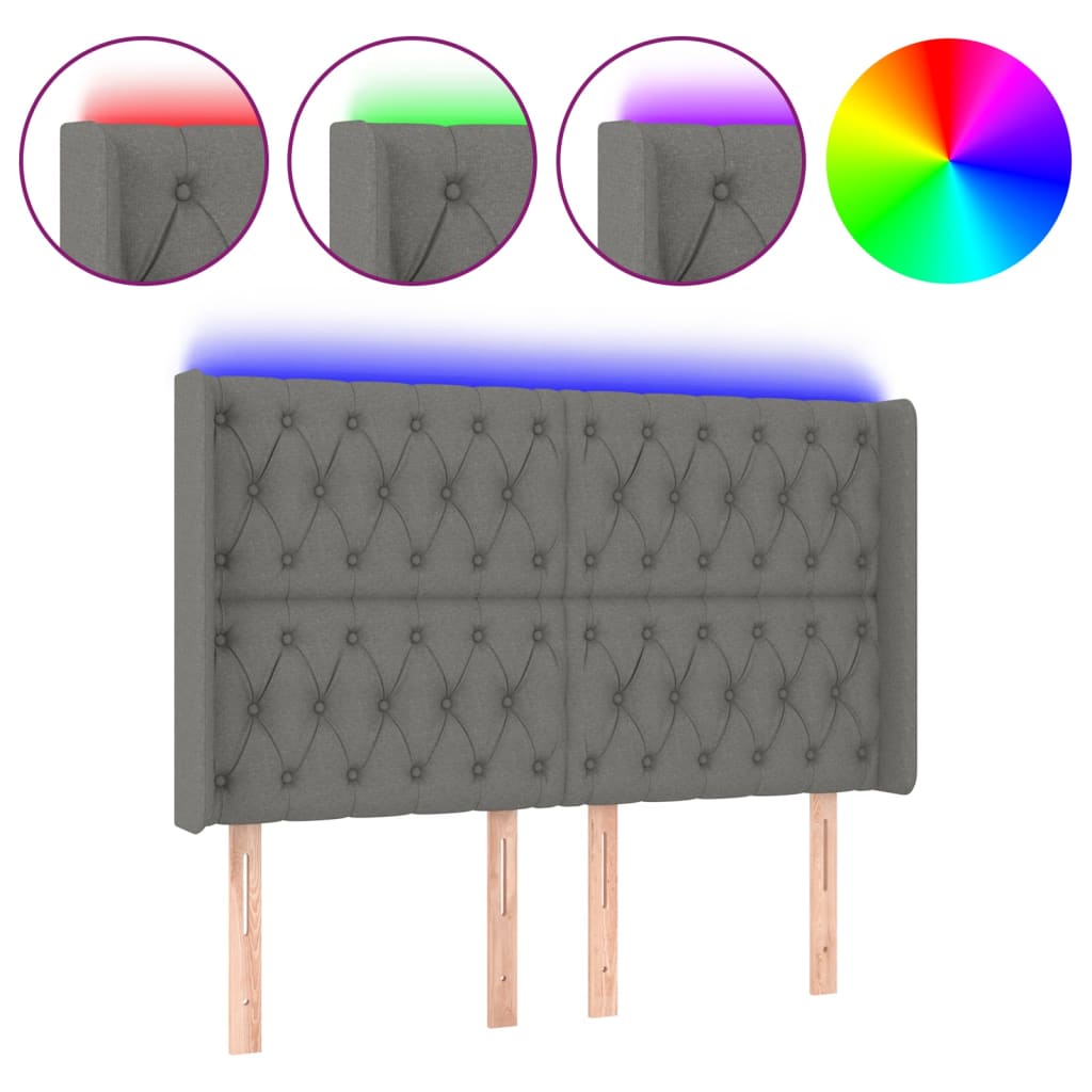 Κεφαλάρι Κρεβατιού LED Σκούρο Γκρι 163x16x118/128εκ. Υφασμάτινο - Pakobazaar