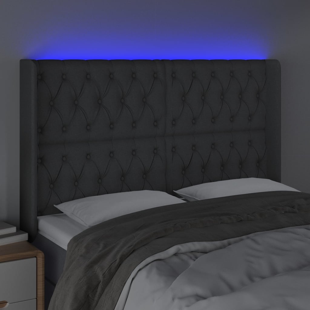Κεφαλάρι Κρεβατιού LED Σκούρο Γκρι 163x16x118/128εκ. Υφασμάτινο - Pakobazaar