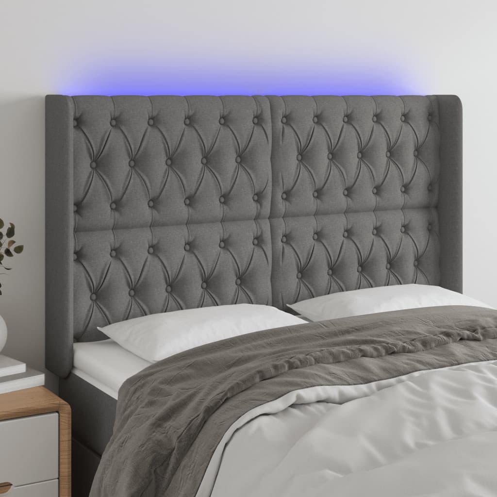Κεφαλάρι Κρεβατιού LED Σκούρο Γκρι 163x16x118/128εκ. Υφασμάτινο - Pakobazaar