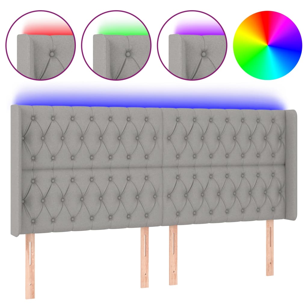 Κεφαλάρι Κρεβατιού LED Ανοιχτό Γκρι 183x16x118/128 εκ. - Pakobazaar
