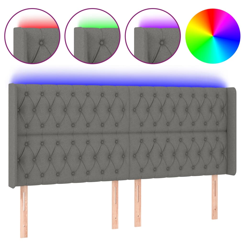 Κεφαλάρι Κρεβατιού LED Σκούρο Γκρι 183x16x118/128εκ. Υφασμάτινο