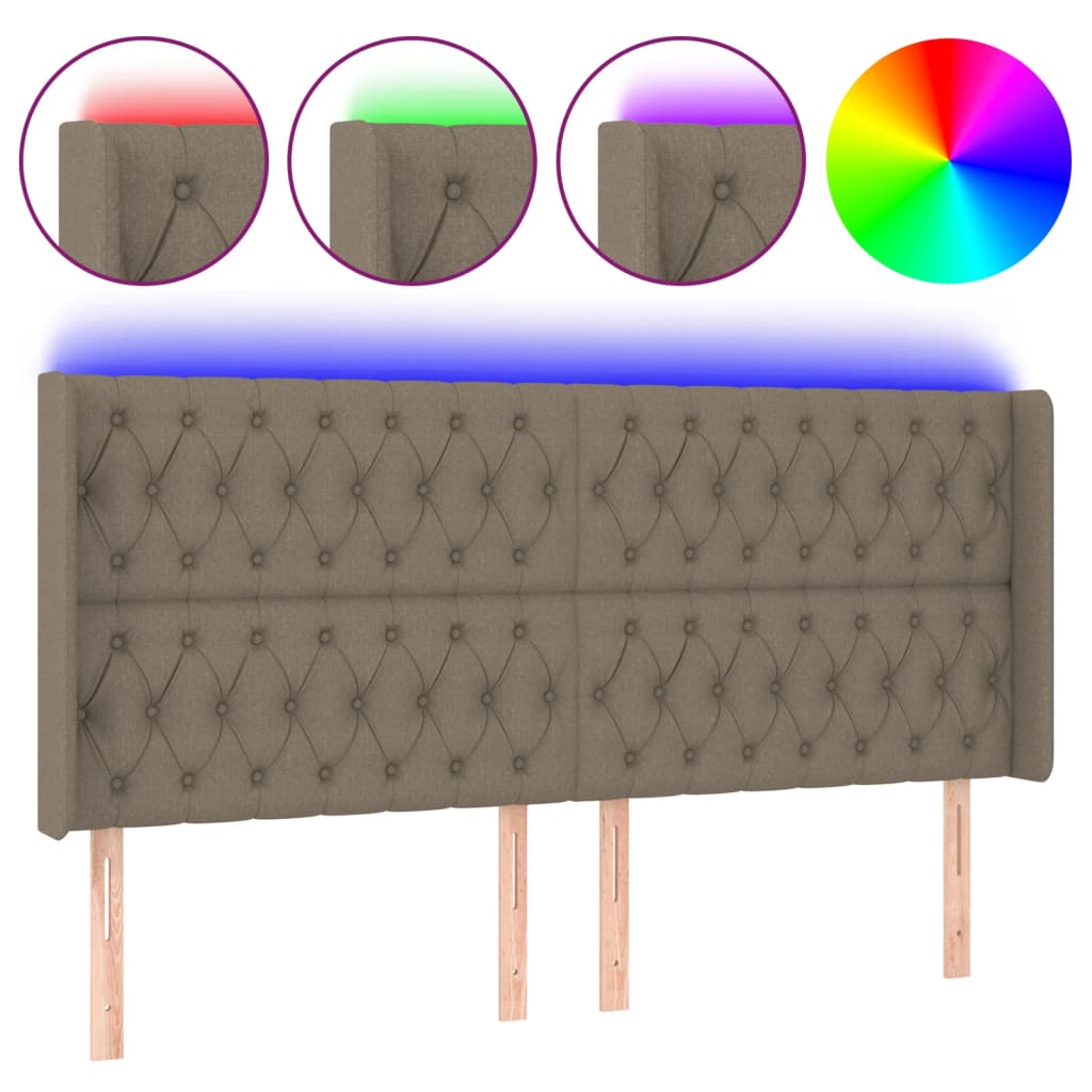 Κεφαλάρι Κρεβατιού LED Taupe 183x16x118/128 εκ. Υφασμάτινο