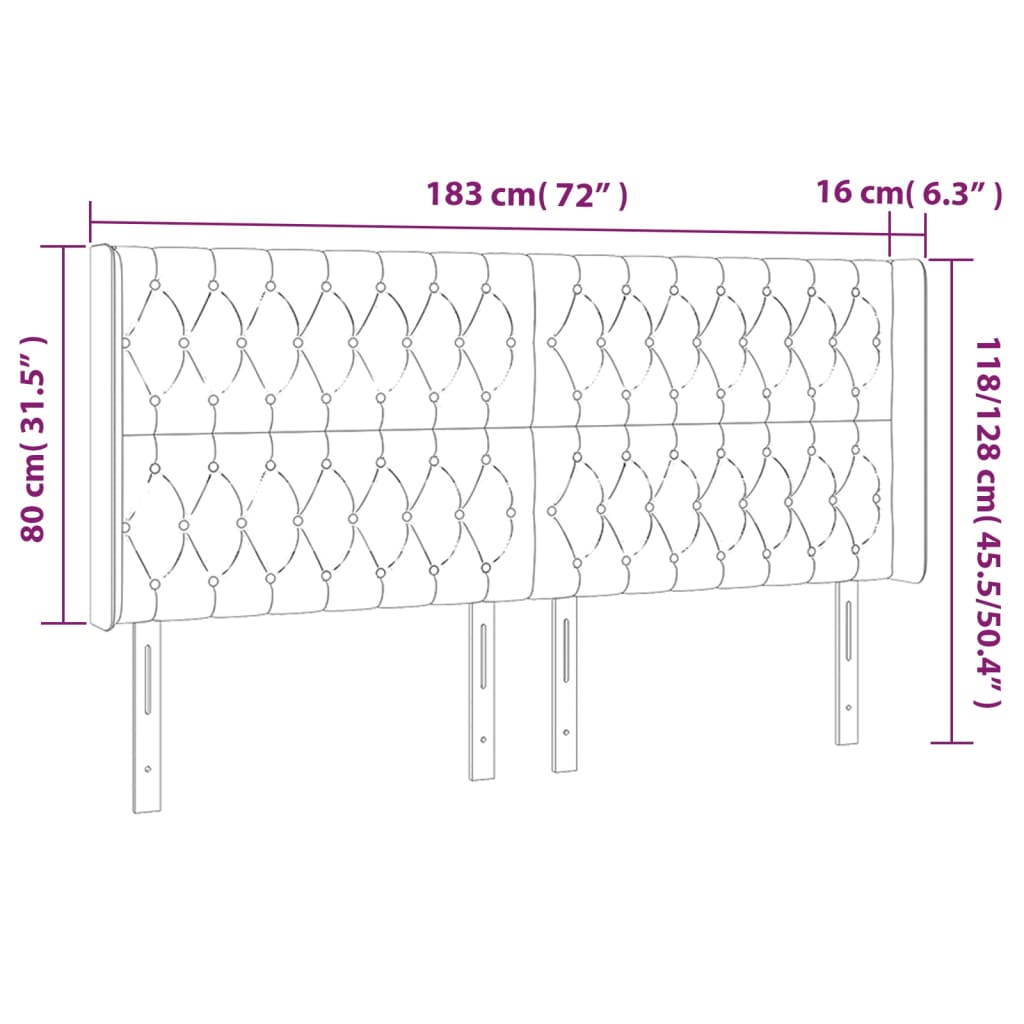 Κεφαλάρι Κρεβατιού LED Κρεμ 183x16x118/128 εκ. Υφασμάτινο