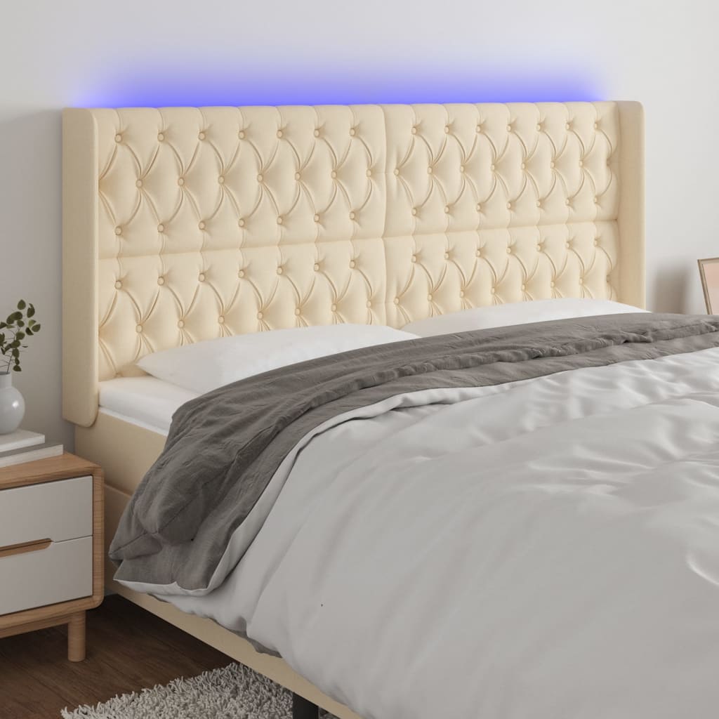 Κεφαλάρι Κρεβατιού LED Κρεμ 183x16x118/128 εκ. Υφασμάτινο