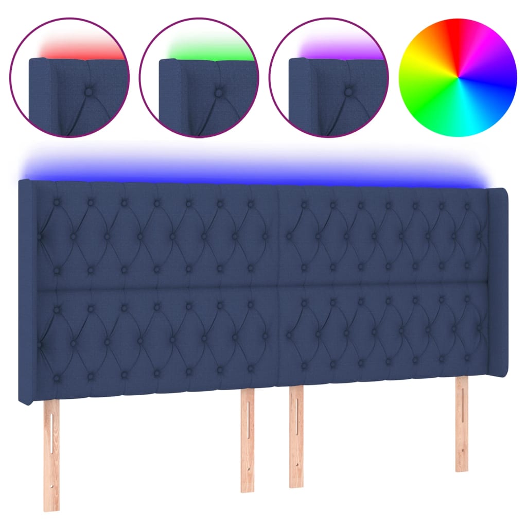 Κεφαλάρι Κρεβατιού LED Μπλε 183x16x118/128 εκ. Υφασμάτινο