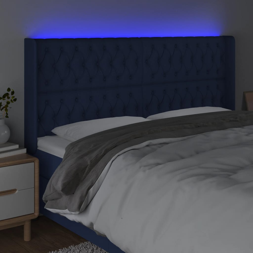 Κεφαλάρι Κρεβατιού LED Μπλε 183x16x118/128 εκ. Υφασμάτινο
