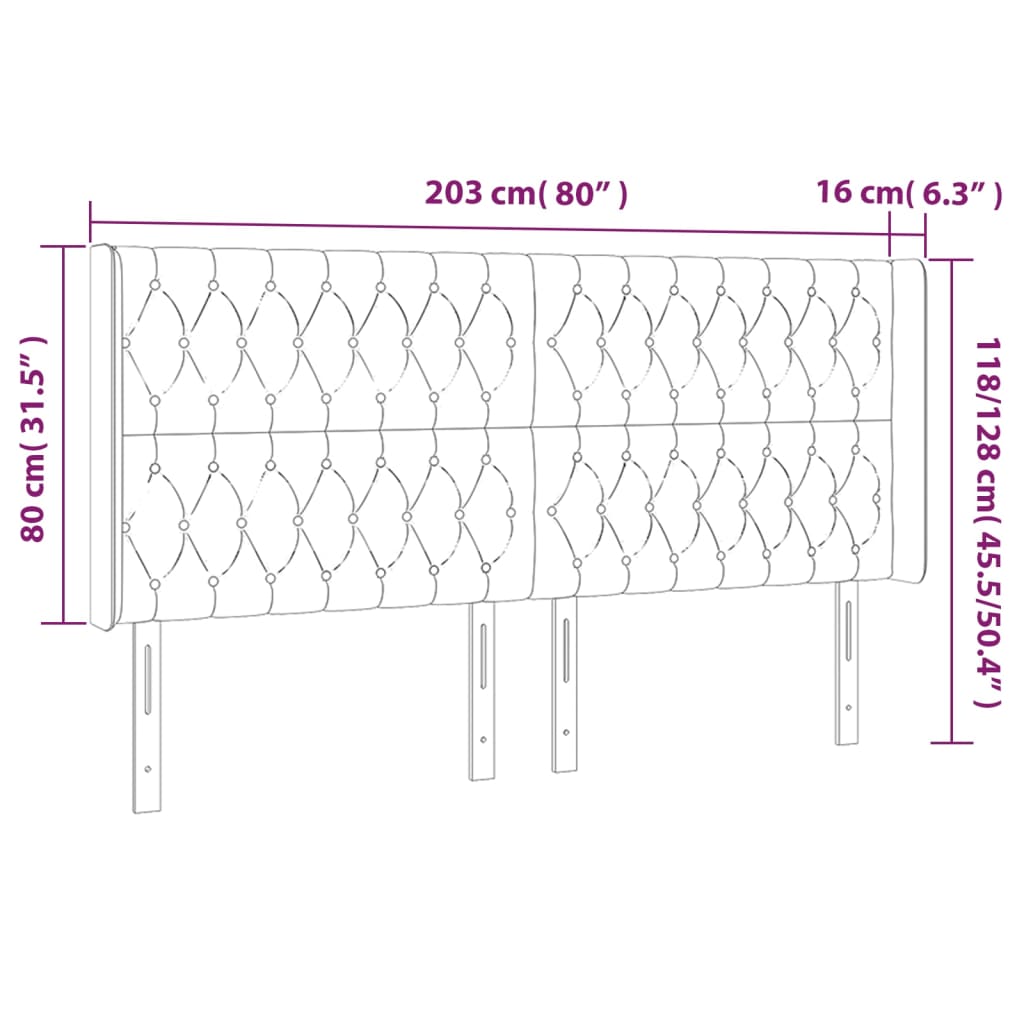 Κεφαλάρι Κρεβατιού LED Μαύρο 203x16x118/128 εκ. Υφασμάτινο