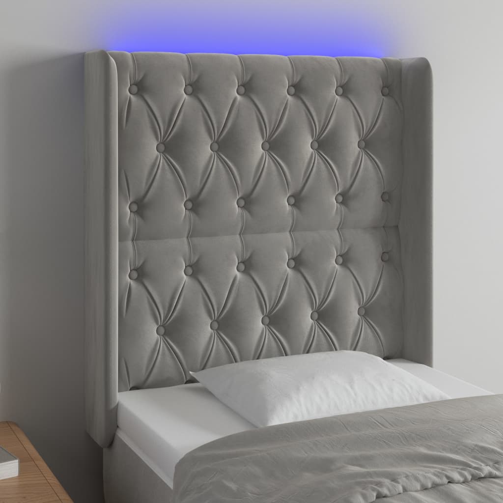Κεφαλάρι Κρεβατιού LED Ανοιχτό Γκρι 83x16x118/128εκ. Βελούδινο
