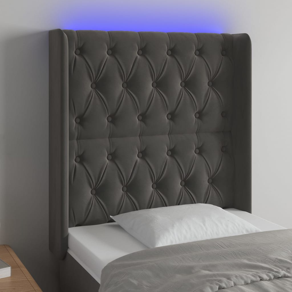 Κεφαλάρι Κρεβατιού LED Σκούρο Γκρι 83x16x118/128εκ. Βελούδινο