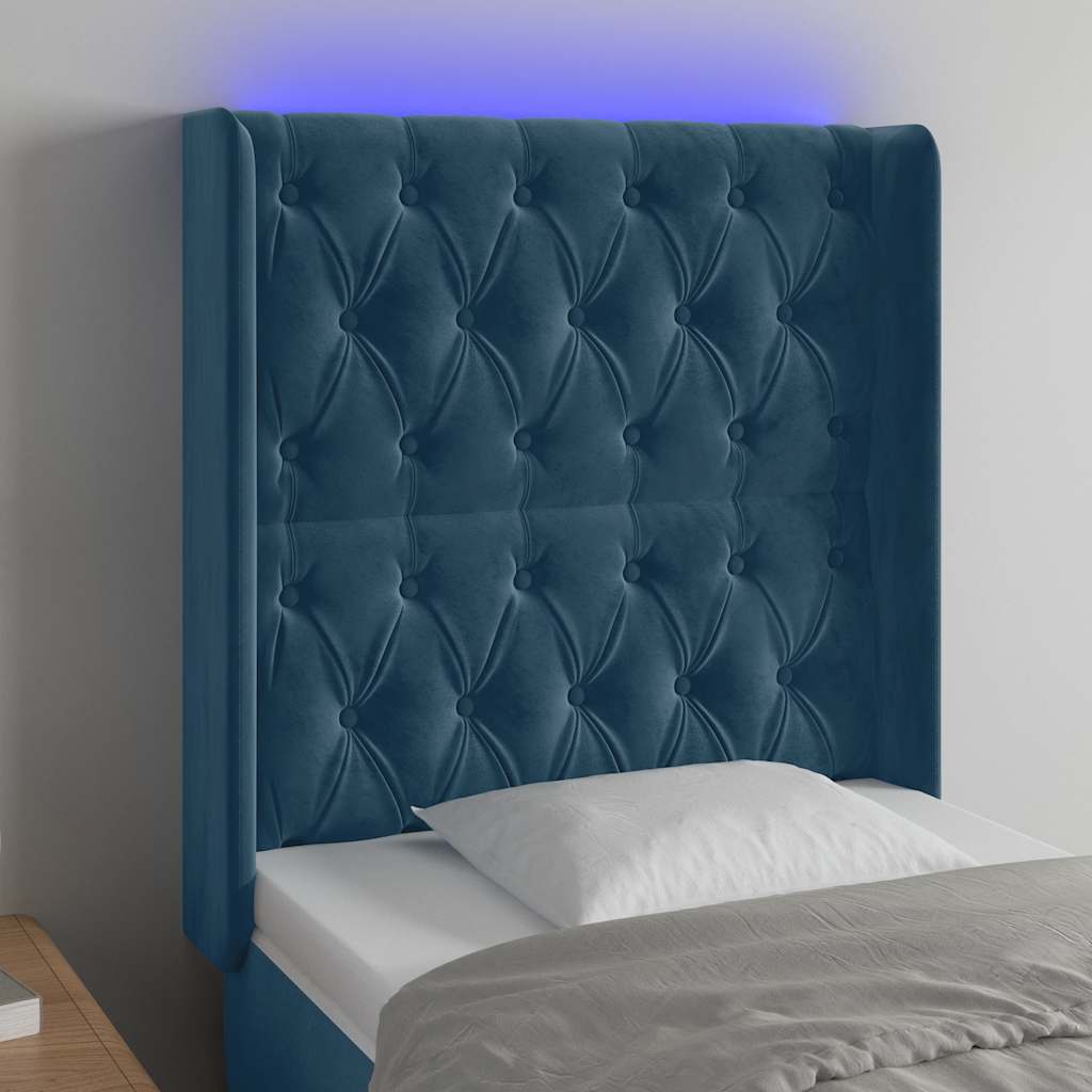 Κεφαλάρι Κρεβατιού LED Σκούρο Μπλε 83x16x118/128εκ. Βελούδινο - Pakobazaar