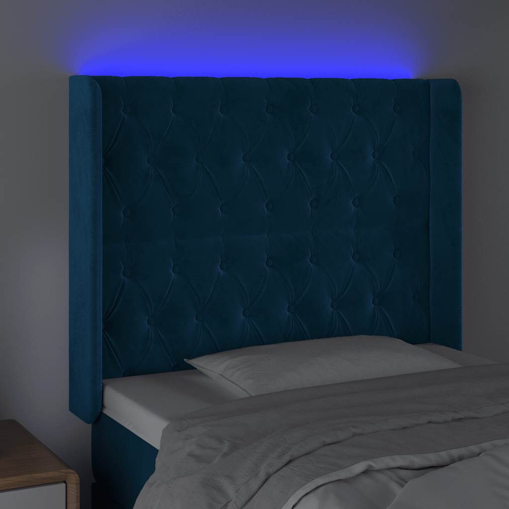 Κεφαλάρι Κρεβατιού LED Σκούρο Μπλε 93x16x118/128εκ. Βελούδινο - Pakobazaar