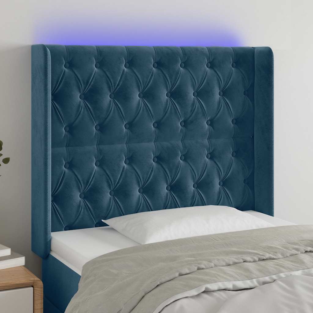 Κεφαλάρι Κρεβατιού LED Σκούρο Μπλε 93x16x118/128εκ. Βελούδινο - Pakobazaar