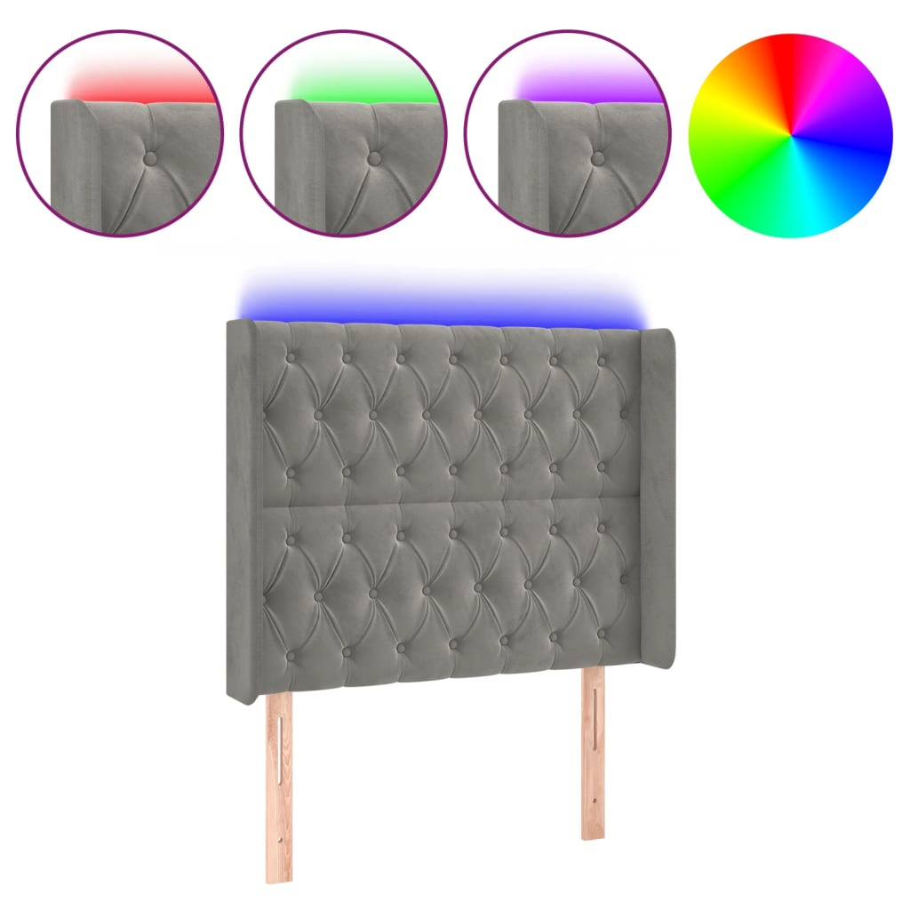 Κεφαλάρι Κρεβατιού LED Ανοιχτό Γκρι 103x16x118/128εκ. Βελούδινο