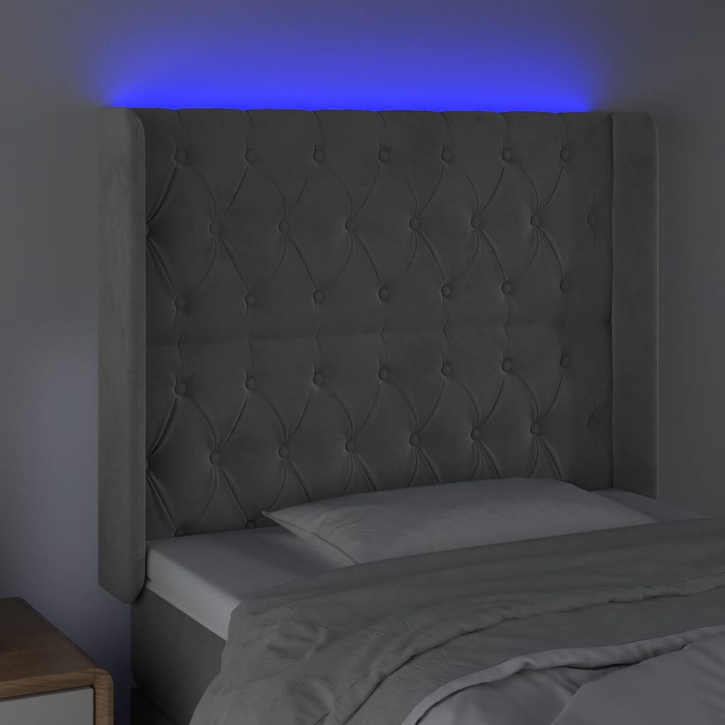 Κεφαλάρι Κρεβατιού LED Ανοιχτό Γκρι 103x16x118/128εκ. Βελούδινο