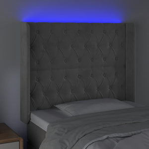 Κεφαλάρι Κρεβατιού LED Ανοιχτό Γκρι 103x16x118/128εκ. Βελούδινο