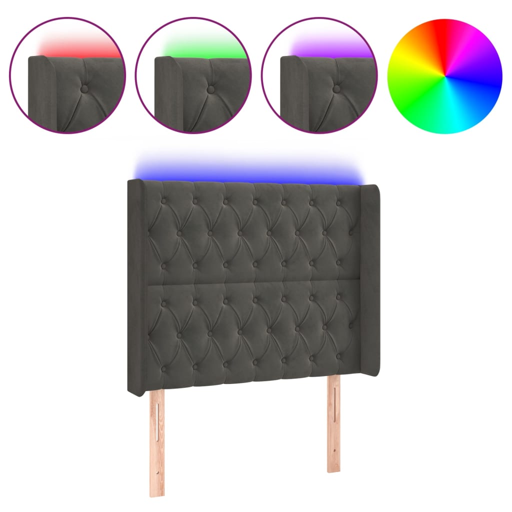 Κεφαλάρι Κρεβατιού LED Σκούρο Γκρι 103x16x118/128εκ. Βελούδινο