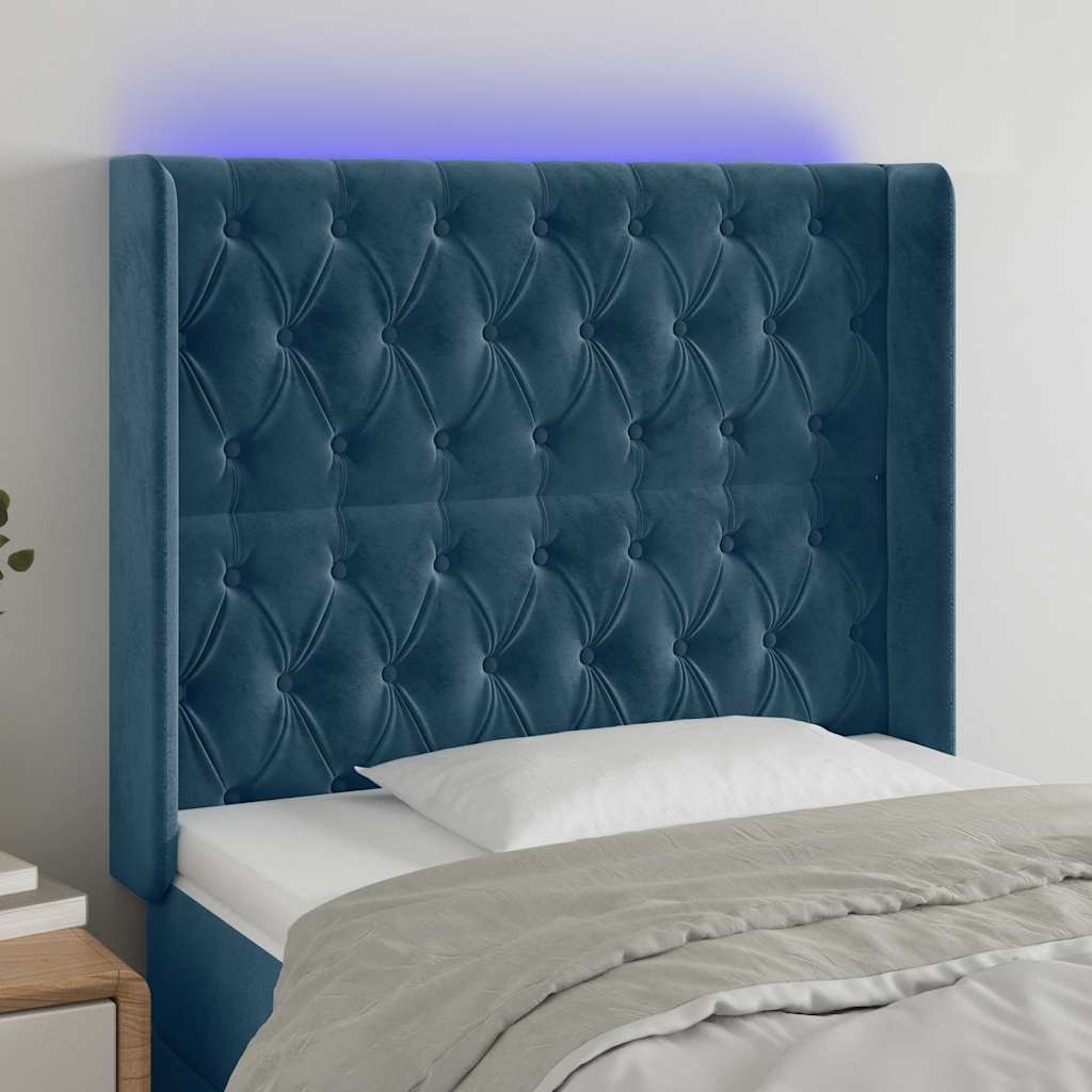 Κεφαλάρι Κρεβατιού LED Σκούρο Μπλε 103x16x118/128 εκ. Βελούδινο - Pakobazaar