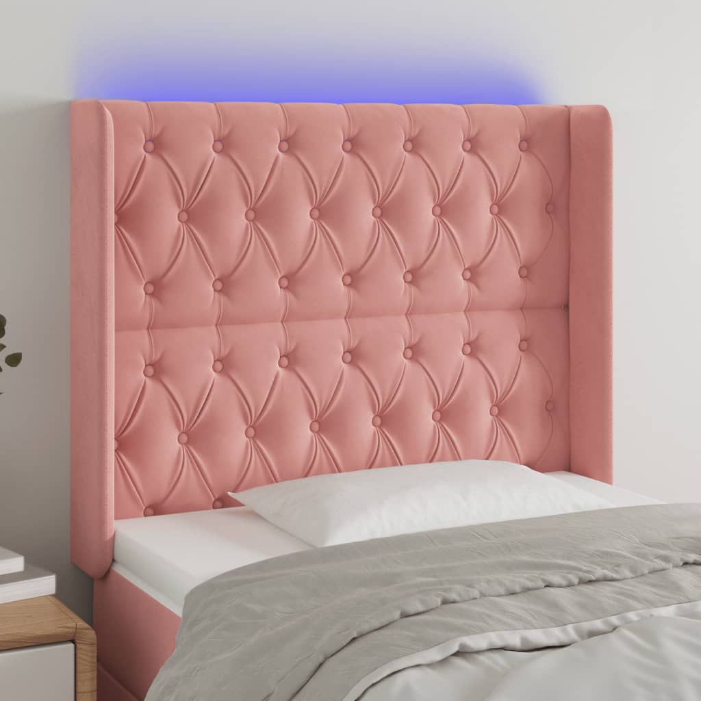 Κεφαλάρι Κρεβατιού LED Ροζ 103x16x118/128 εκ.Βελούδινο