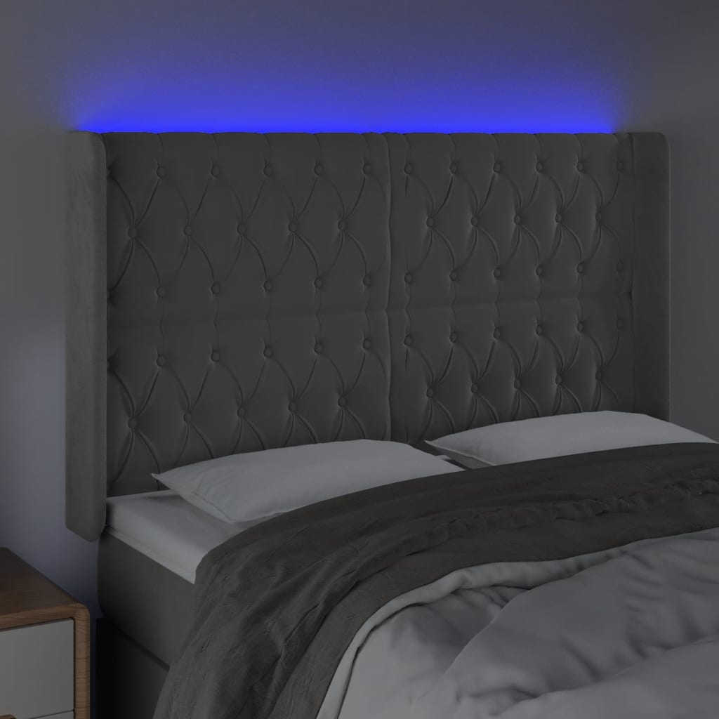 Κεφαλάρι Κρεβατιού LED Ανοιχτό Γκρι 147x16x118/128εκ. Βελούδινο
