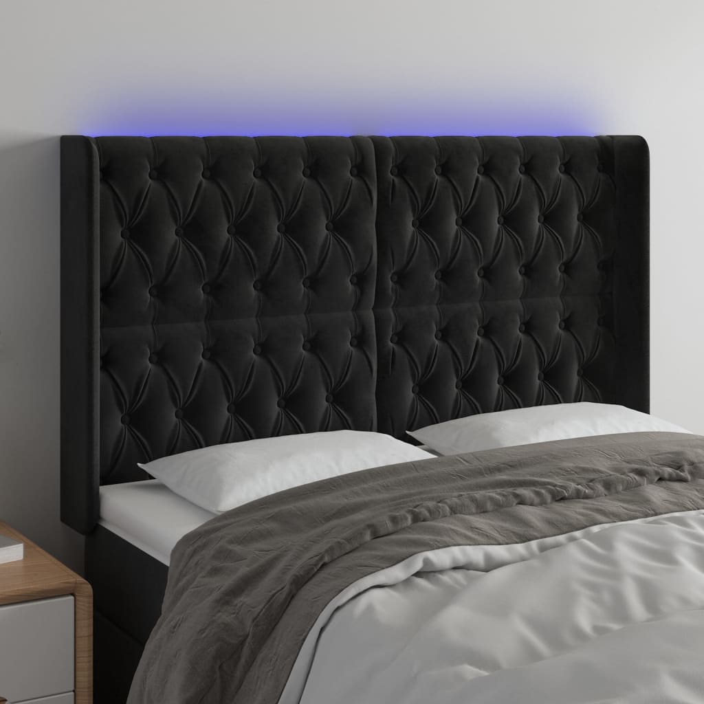 Κεφαλάρι Κρεβατιού LED Μαύρο 147x16x118/128 εκ. Βελούδινο - Pakobazaar