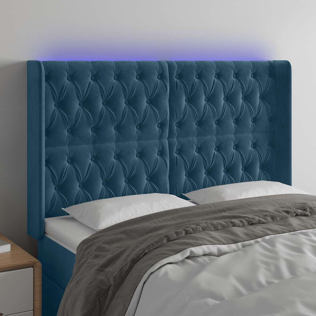 Κεφαλάρι Κρεβατιού LED Σκούρο Μπλε 147x16x118/128 εκ. Βελούδινο - Pakobazaar