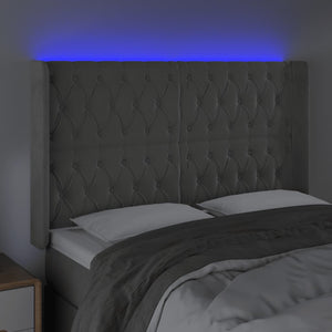 Κεφαλάρι Κρεβατιού LED Ανοιχτό Γκρι 163x16x118/128εκ. Βελούδινο