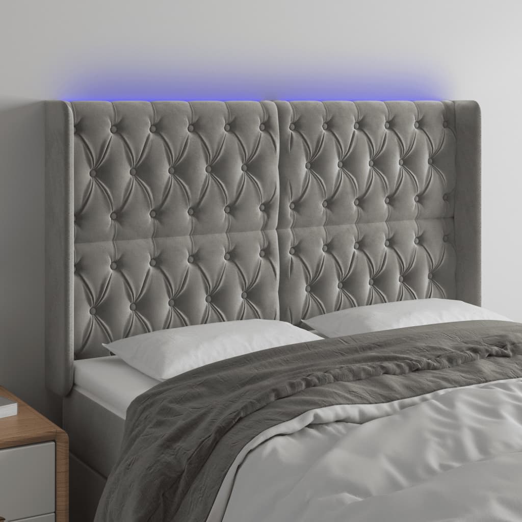 Κεφαλάρι Κρεβατιού LED Ανοιχτό Γκρι 163x16x118/128εκ. Βελούδινο