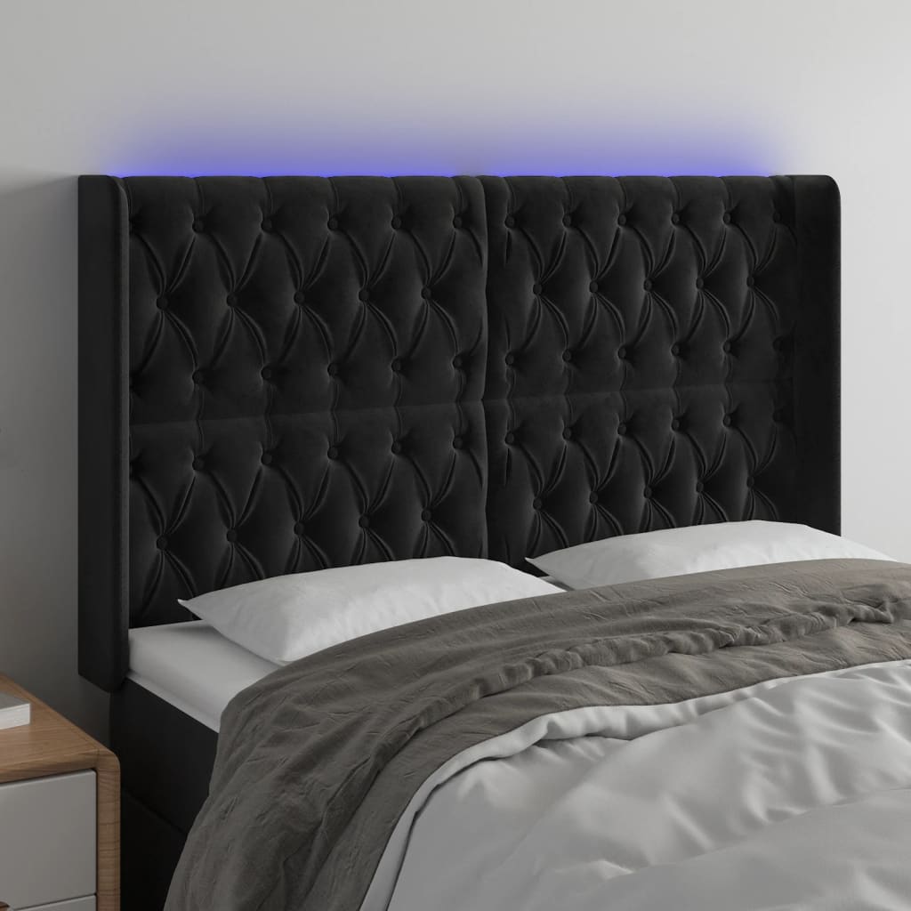 Κεφαλάρι Κρεβατιού LED Μαύρο 163x16x118/128 εκ. Βελούδινο - Pakobazaar