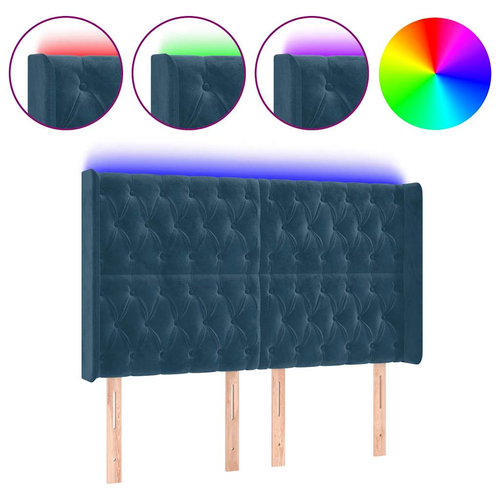 Κεφαλάρι Κρεβατιού LED Σκούρο Μπλε 163x16x118/128 εκ. Βελούδινο - Pakobazaar