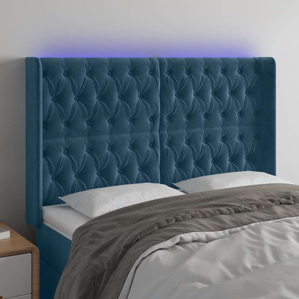 Κεφαλάρι Κρεβατιού LED Σκούρο Μπλε 163x16x118/128 εκ. Βελούδινο - Pakobazaar