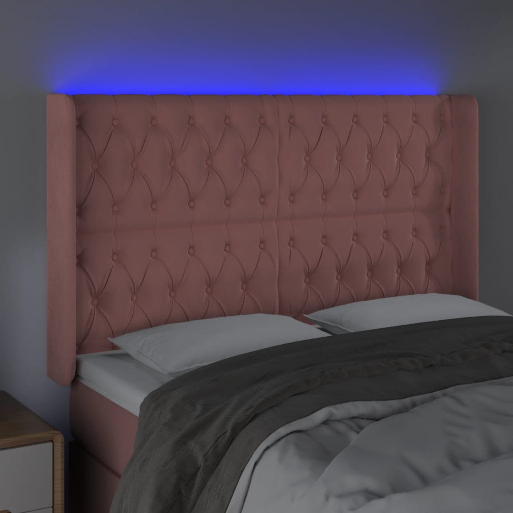 Κεφαλάρι Κρεβατιού LED Ροζ 163x16x118/128 εκ. Βελούδινο