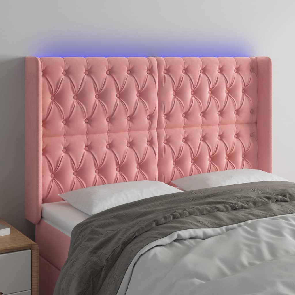 Κεφαλάρι Κρεβατιού LED Ροζ 163x16x118/128 εκ. Βελούδινο