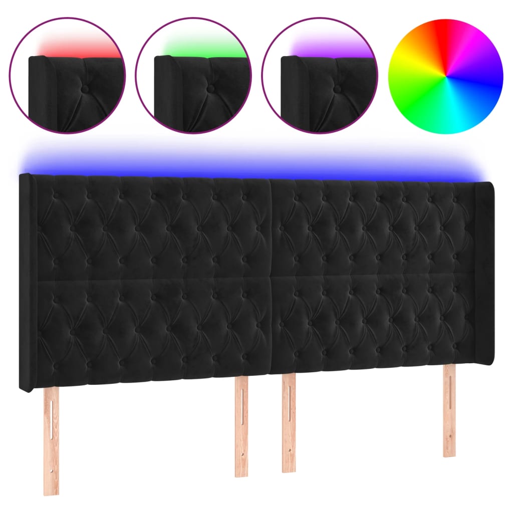 Κεφαλάρι Κρεβατιού LED Μαύρο 183x16x118/128 εκ. Βελούδινο - Pakobazaar