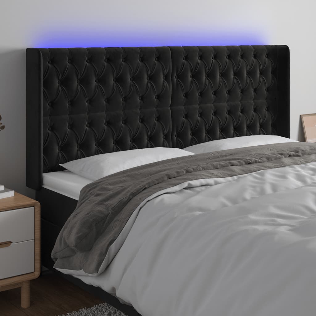 Κεφαλάρι Κρεβατιού LED Μαύρο 183x16x118/128 εκ. Βελούδινο - Pakobazaar