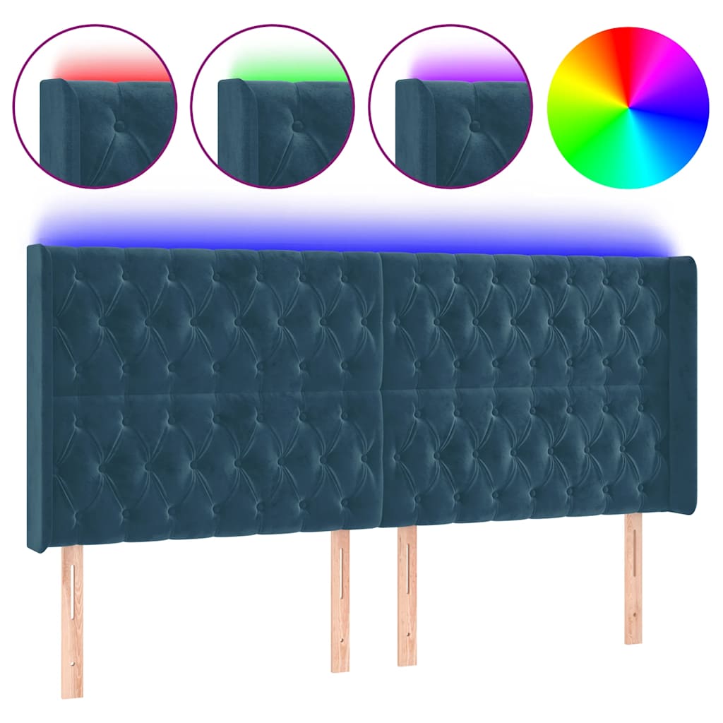 Κεφαλάρι Κρεβατιού LED Σκούρο Μπλε 203x16x118/128 εκ. Βελούδινο - Pakobazaar