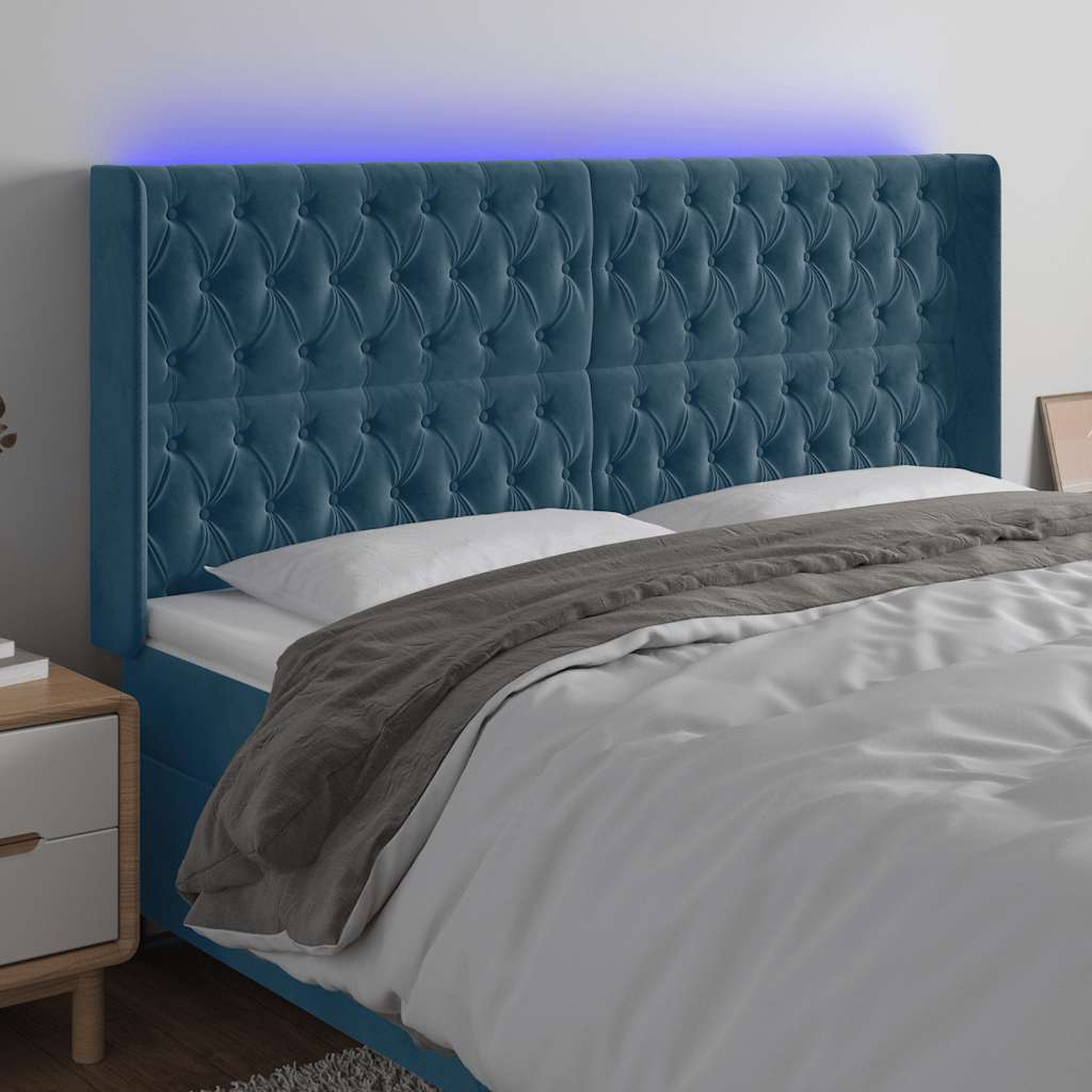 Κεφαλάρι Κρεβατιού LED Σκούρο Μπλε 203x16x118/128 εκ. Βελούδινο - Pakobazaar
