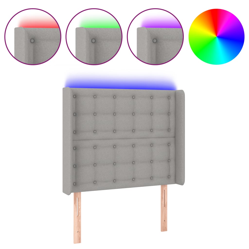 Κεφαλάρι Κρεβατιού LED Ανοιχτό Γκρι 83x16x118/128εκ. Υφασμάτινο