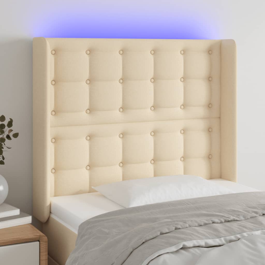 Κεφαλάρι Κρεβατιού LED Κρεμ 83x16x118/128εκ. Υφασμάτινο