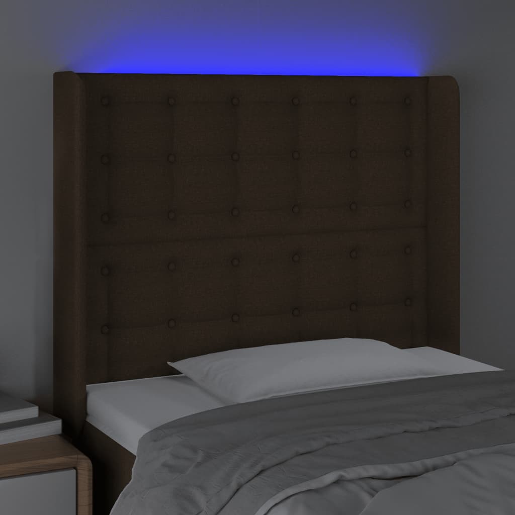 Κεφαλάρι Κρεβατιού LED Σκούρο Καφέ 93x16x118/128 εκ.Υφασμάτινο