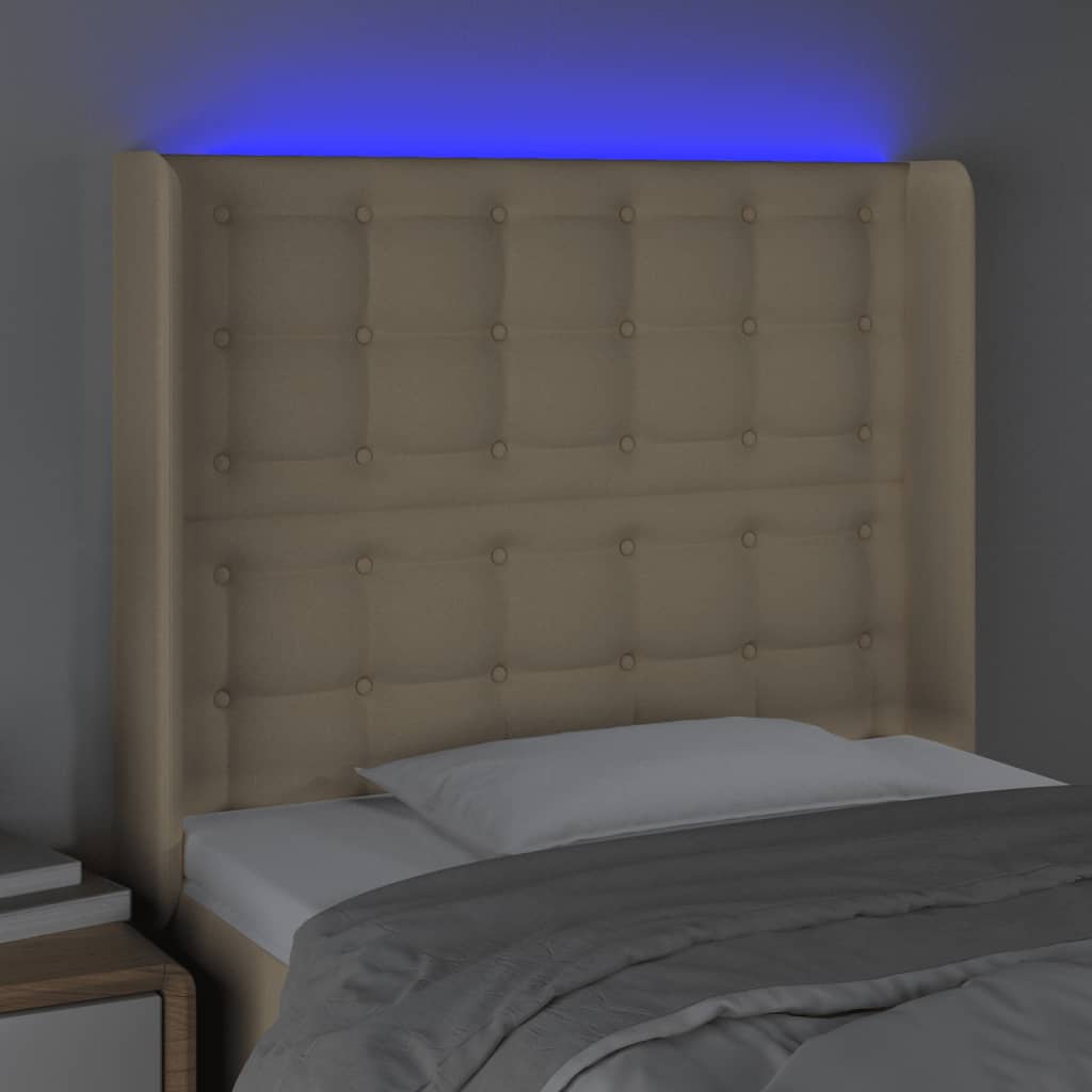 Κεφαλάρι Κρεβατιού LED Κρεμ 93x16x118/128εκ. Υφασμάτινο