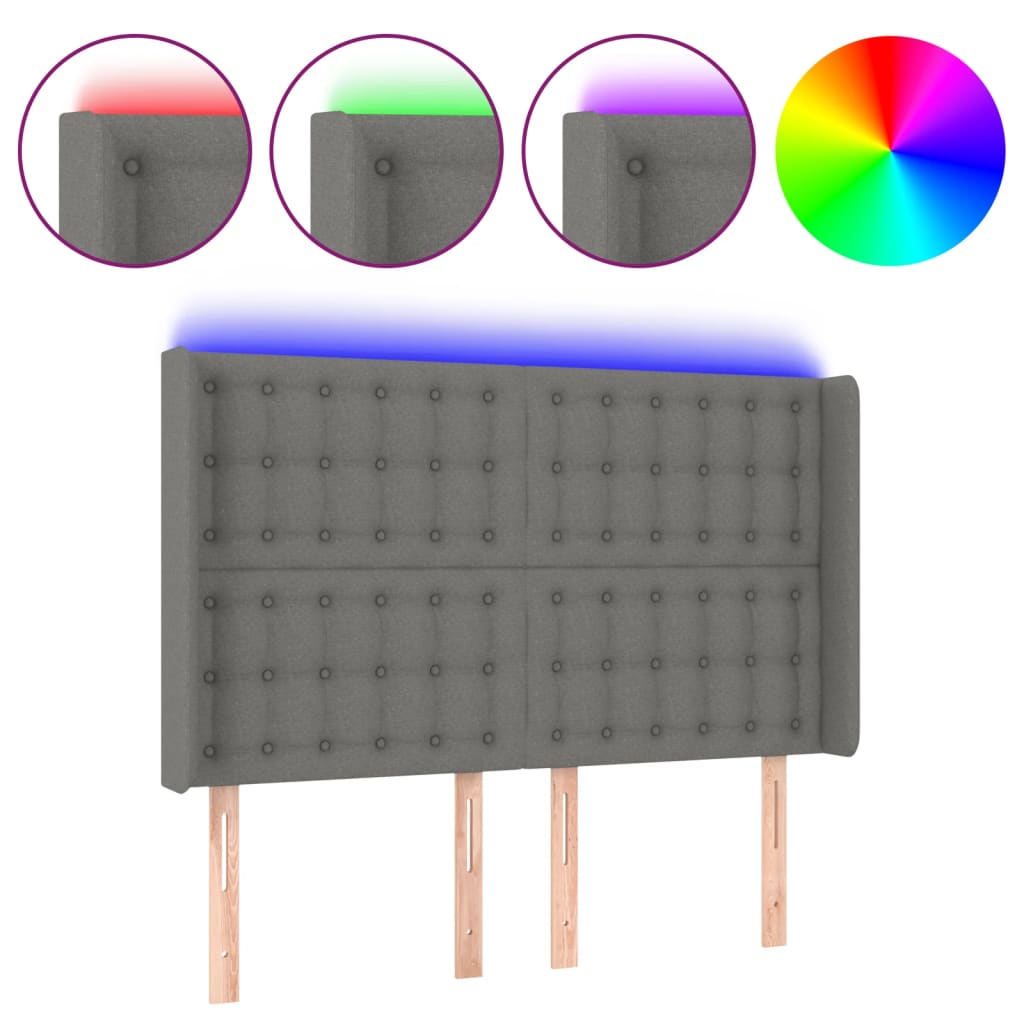 Κεφαλάρι Κρεβατιού LED Σκούρο Γκρι 147x16x118/128εκ. Υφασμάτινο