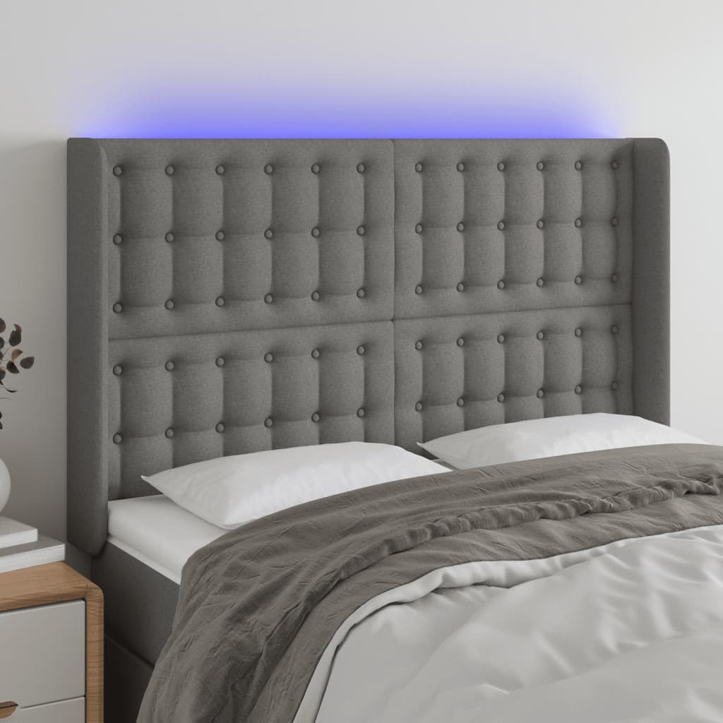 Κεφαλάρι Κρεβατιού LED Σκούρο Γκρι 147x16x118/128εκ. Υφασμάτινο