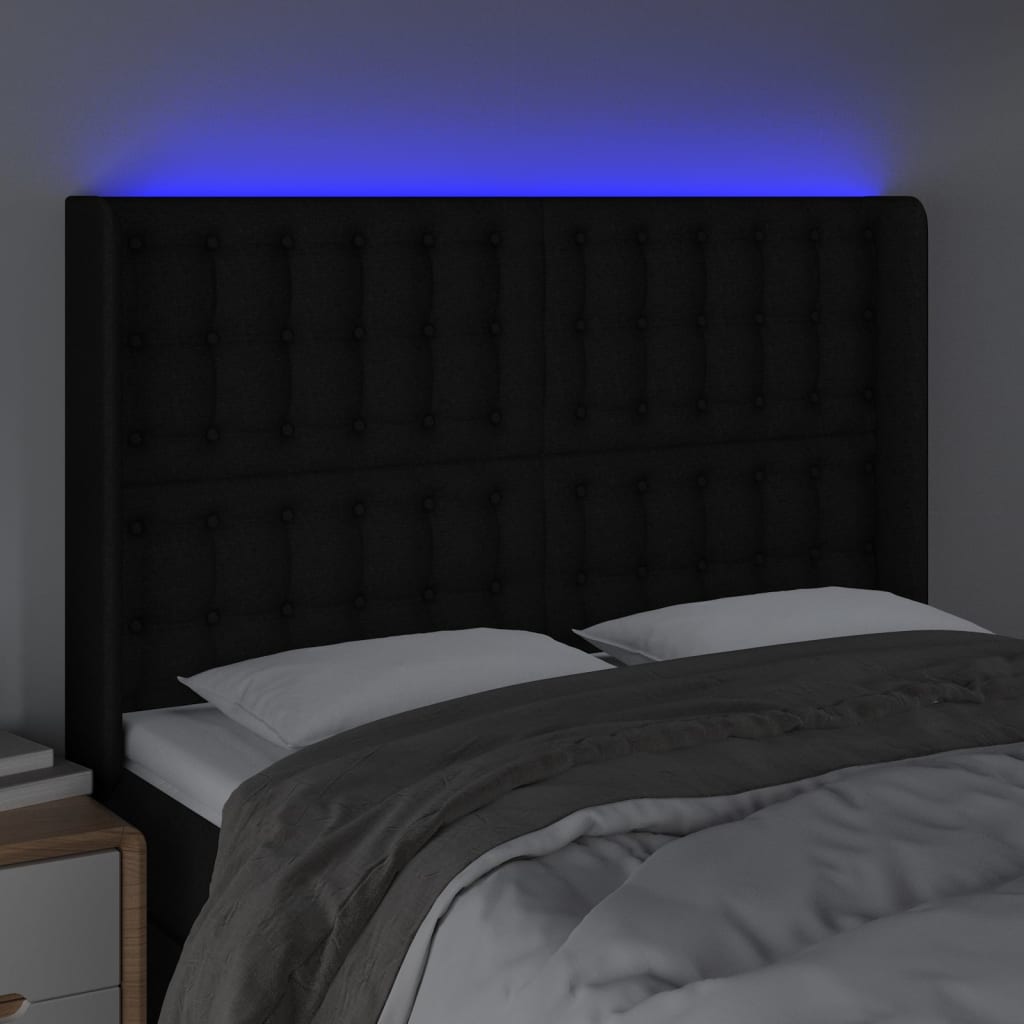Κεφαλάρι Κρεβατιού LED Μαύρο 147x16x118/128 εκ. Υφασμάτινο