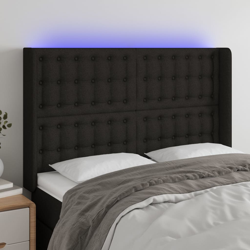 Κεφαλάρι Κρεβατιού LED Μαύρο 147x16x118/128 εκ. Υφασμάτινο