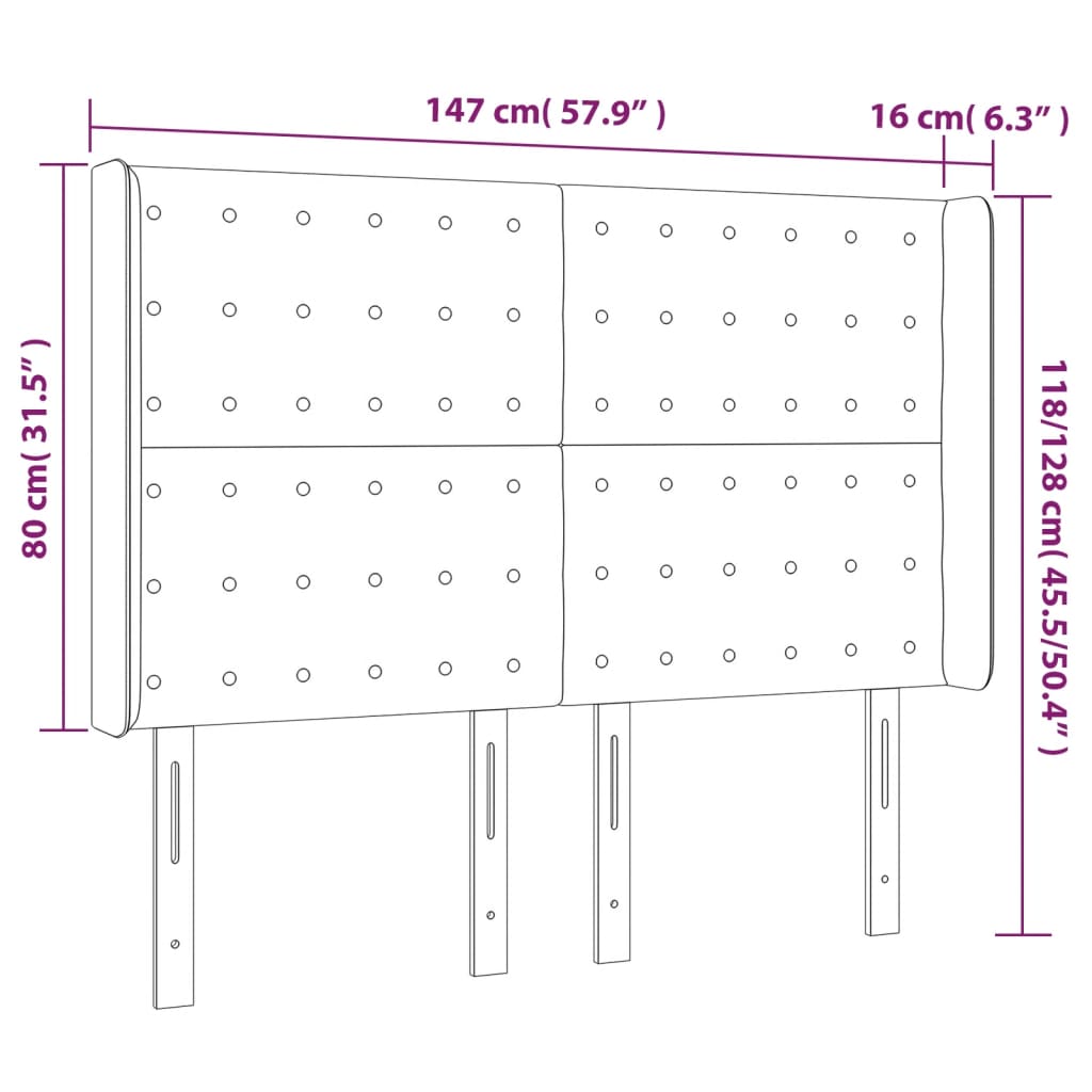 Κεφαλάρι Κρεβατιού LED Taupe 147x16x118/128 εκ. Υφασμάτινο