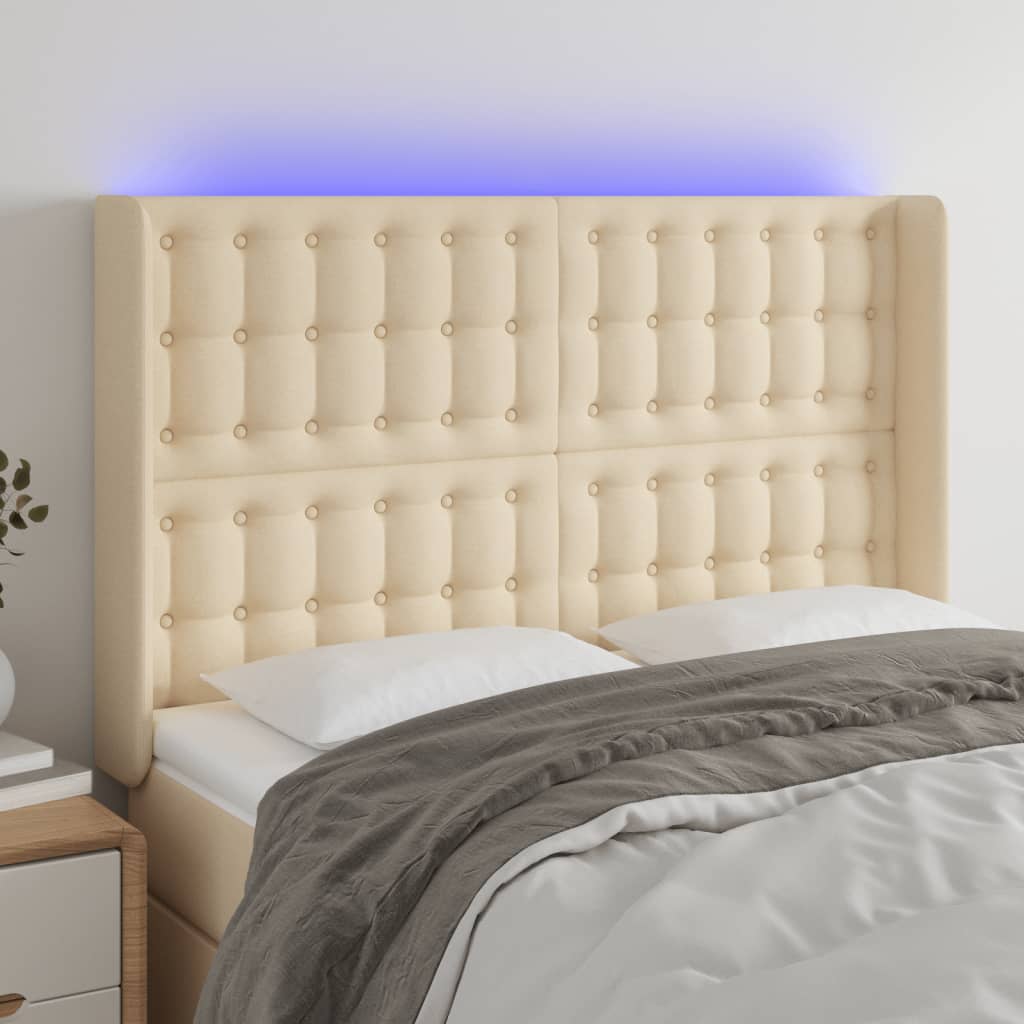 Κεφαλάρι Κρεβατιού LED Κρεμ 147x16x118/128 εκ. Υφασμάτινο - Pakobazaar